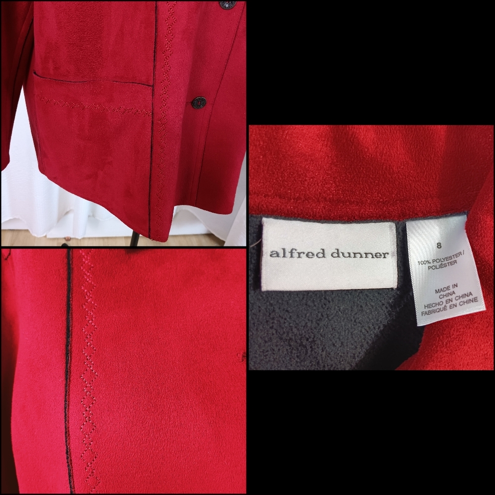 Alfred Dunner Jacket Womens 8 Red Faux Suede Fleece Academia Tomato Girl Comfy - Picture 5 of 6